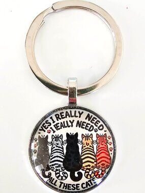 Funny Cat Lover Keychain Yes I Really Need All These Cats Gift Cute Keyring Pets